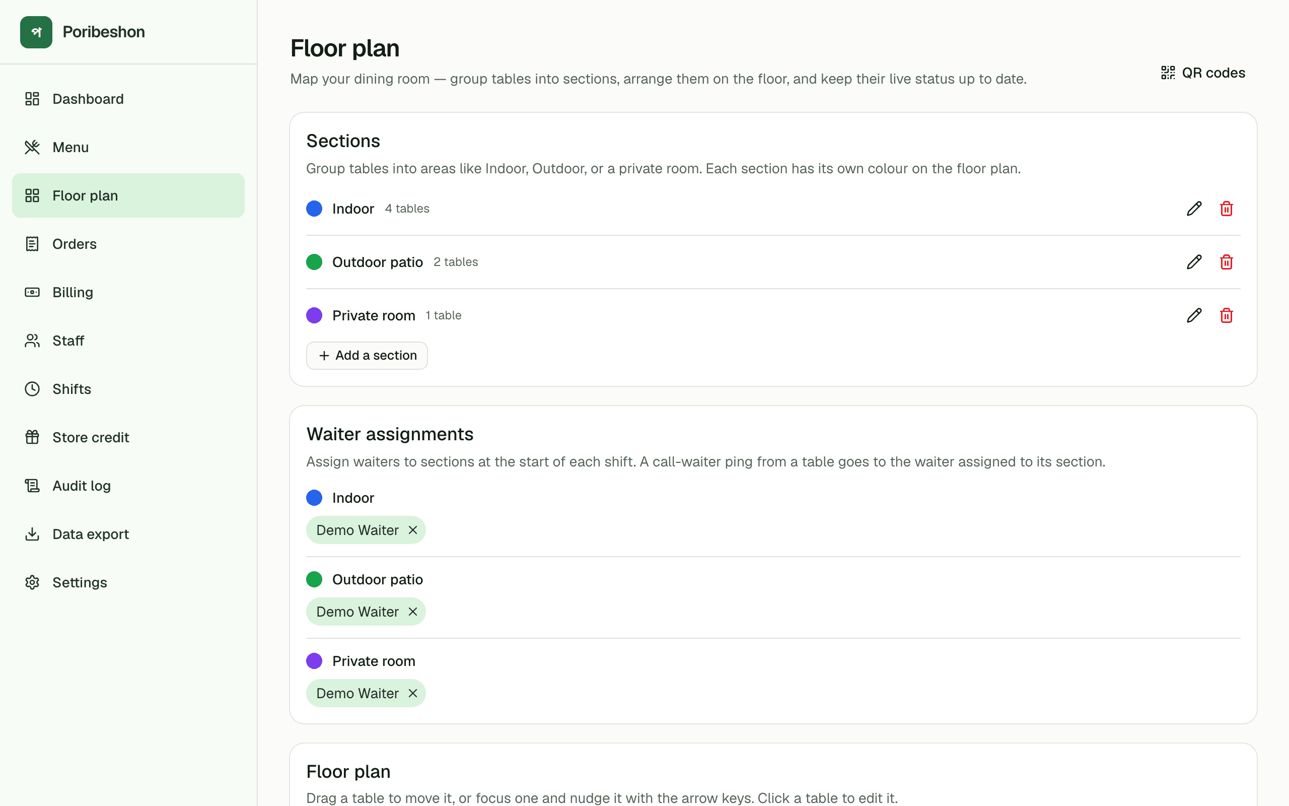 Floor plan and waiter view